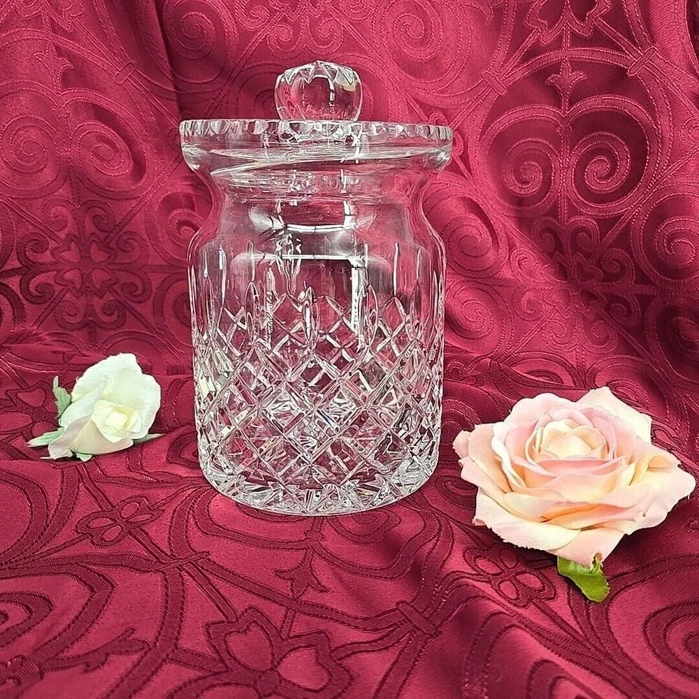 Vintage Lead Crystal Biscuit Barrel Apothecary‎ Jar Diamond Cut Glass with Lid